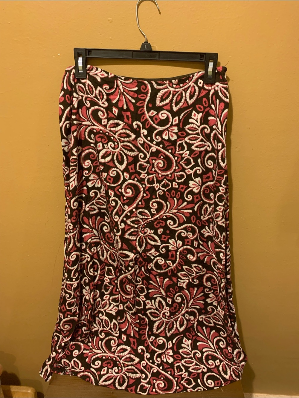 croft & barrow Black Maxi Skirt with Pink and White Paisley Print